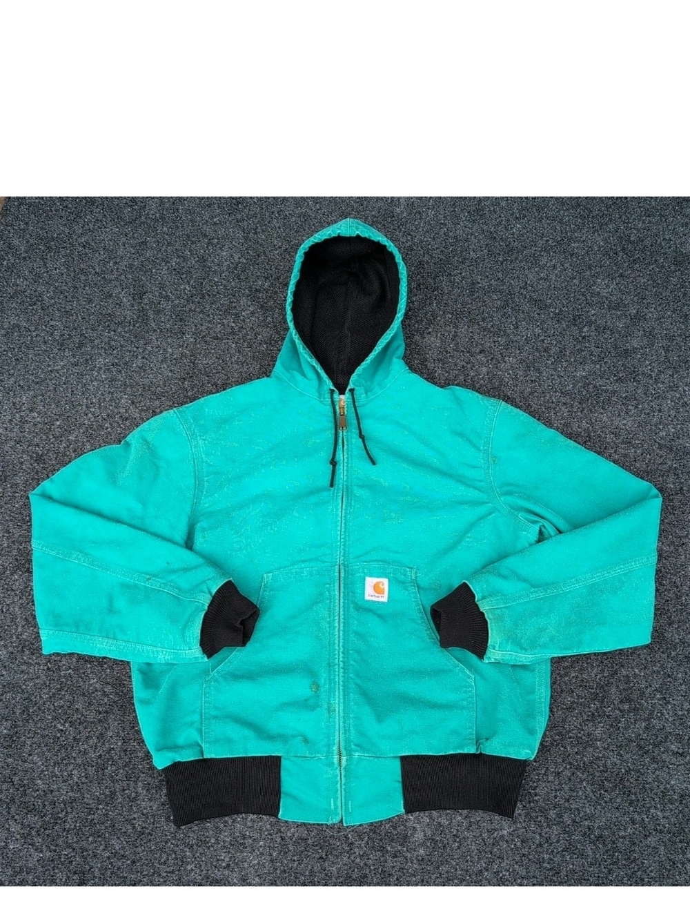 Vtg Carhartt Active Jacket Mens Medium Blue Thermal Lined Hood USA Distressed